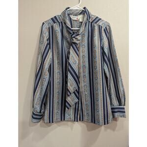 Vintage 1970s/1980s secretary blouse w/Paisley & stripes by Lady Arrow size 14